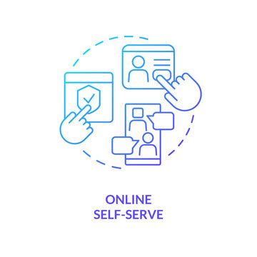 Online self service blue gradient concept icon. Buy insurance through internet. Business digital adaptation abstract idea thin line illustration. Isolated outline drawing. Myriad Pro-Bold font used