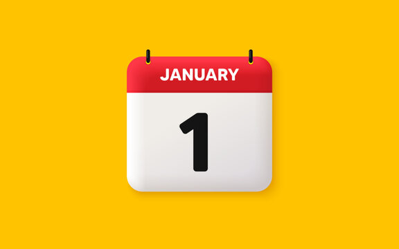 Calendar date 3d icon. 1st day of the month icon. Event schedule date. Meeting appointment time. Agenda plan, January month schedule 3d calendar and Time planner. 1st day day reminder. Vector