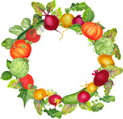 Watercolor wreath with vegetables. Transparent layer.