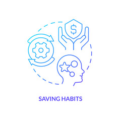 Saving habits blue gradient concept icon. Insurance policy pros. Inculcate economic literacy. Generate money abstract idea thin line illustration. Isolated outline drawing. Myriad Pro-Bold font used
