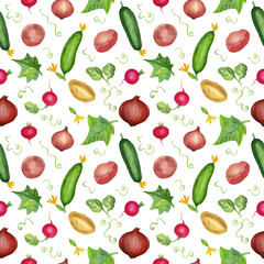 Watercolor seamless pattern with vegetables. Transparent layer.