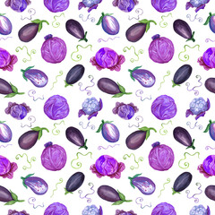 Watercolor seamless pattern with vegetables. Transparent layer.