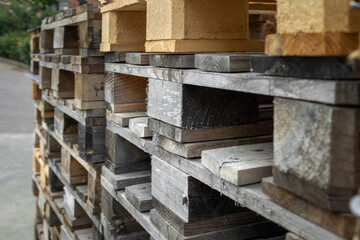 Closeup wooden pallets for industrial and transport.