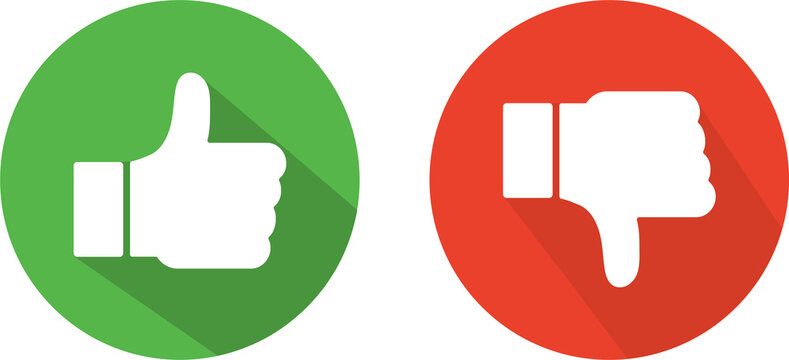 Thumbs up thumbs down red and green isolated social media signs