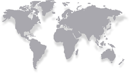 Fototapeta na wymiar World map. Flat earth, gray map template for web site pattern, anual report, inphographics. Globe similar worldmap icon. Travel worldwide, map silhouette backdrop