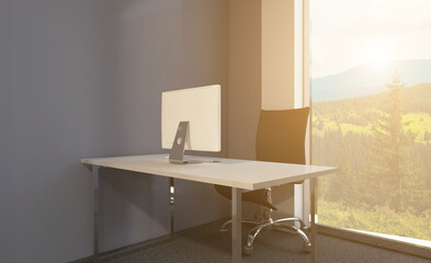 Modern office Cabinet.  3D rendering.   Meeting room. Sunset.