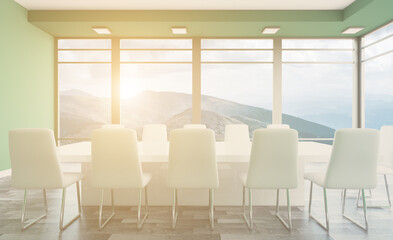 Modern meeting room. 3D rendering.. Sunset