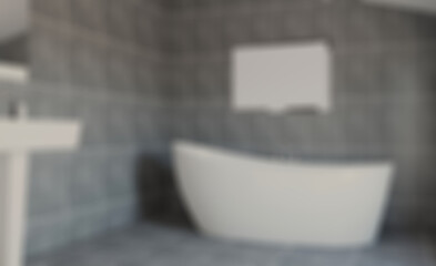 Modern bathroom including bath and sink. 3D rendering.. Mockup.. Abstract blur phototography.