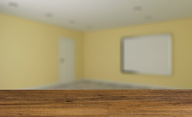 Open space office interior with like conference room. Mockup. 3D. Background with empty wooden table. Flooring.