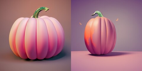 Halloween pumpkin on pastel pink background. Creative idea. Minimal concept. 3D rendering 