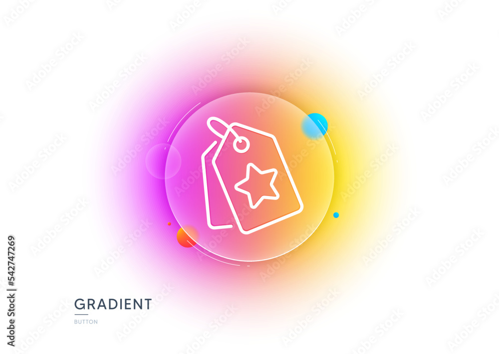 Poster loyalty star tags line icon. gradient blur button with glassmorphism. bonus points. discount program