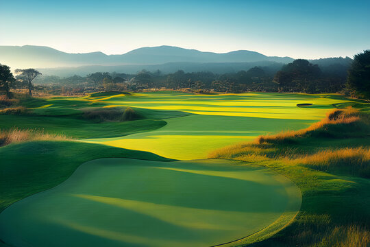 Golf Course With A Beautiful Green Turf.	