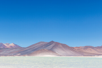 Fototapeta premium Chile altiplano Miscanti lagoon and Minique volcano near San Pedro de Atacama, Antofagasta, Chili, South America