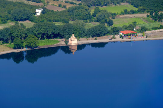 Scenic view of Mastani Talav or Lake From Dive Ghat, situated near Wadki village, The water reservoir was built around 1720, Pune, Maharashtra, India.