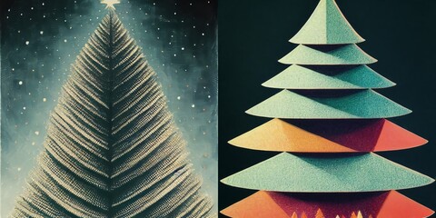Christmas tree post card illustration