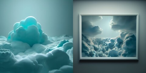 cloud 3d illustration, pastel blue background. Creative idea. 3D render