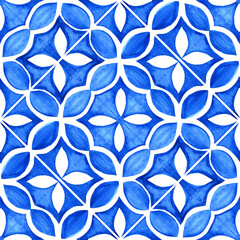 Portuguese azulejo tile. Blue and white gorgeous seamless pattern.