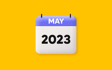 Calendar schedule 3d icon. May month icon. Event schedule May date. Meeting appointment planner. Agenda plan, Month schedule 3d calendar and Time planner. May day reminder. 2023 year. Vector