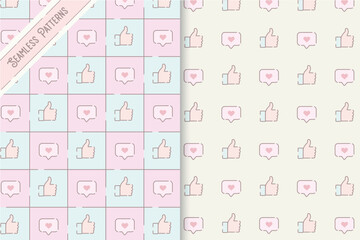 seamless pattern with hearts and thumbs up