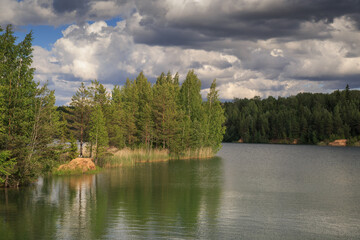 Landscape with a lake on a summer day.