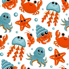 Vector seamless pattern, sea animals.