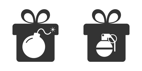 Gift box with a bomb inside. Flat vector illustration.