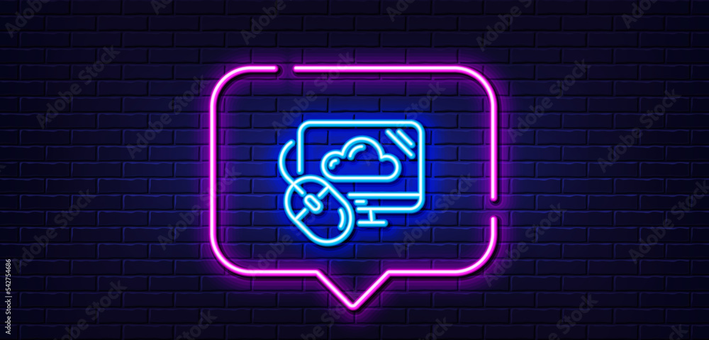 Poster neon light speech bubble. cloud computing line icon. internet data storage sign. file hosting techno