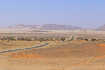 Fototapeta na wymiar Amazing View from the dune to the salt pan of Sossusvlei, Namibia.