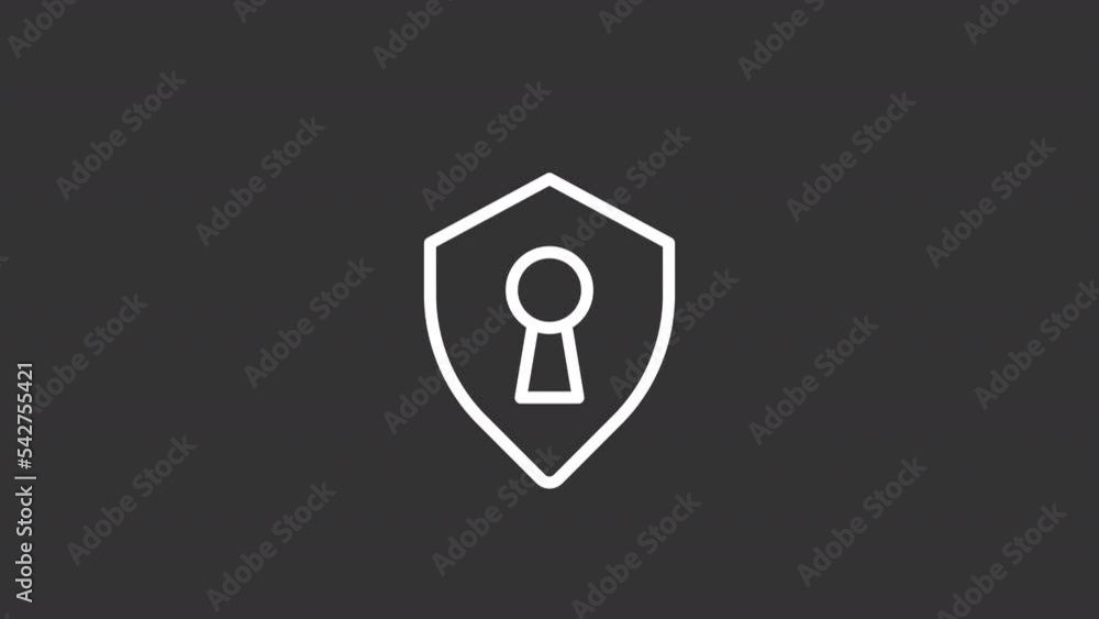 Poster animated shield white line icon. secured access. protecting sensitive data. privacy. seamless loop h