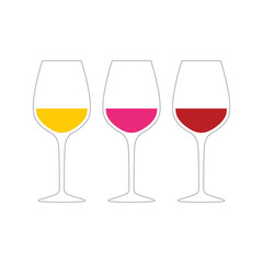 Wine Glass. Glasses with white, rose and red wine. Simple illustration. Part of set.