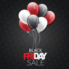 Black Friday sale banner. Special offer discount. Retail commercial decoration. Bunch of ballons. Vector illustration.