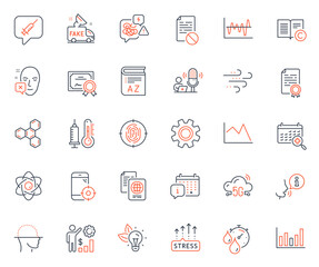 Science icons set. Included icon as Eco energy, Fingerprint and Stress web elements. Chemical formula, Windy weather, Employees wealth icons. 5g cloud, Face declined. Vector