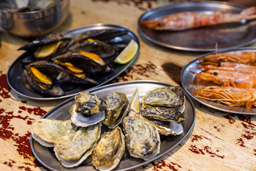 Grilled fresh seafood on plate