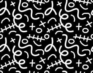 Black and white line doodle seamless pattern. Geometric pattern memphis style background
