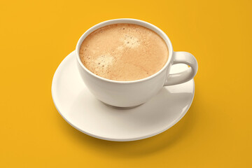 A cup of coffee on a yellow background. cappuccino