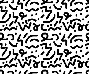 Black and white line doodle seamless pattern. Geometric pattern memphis style background