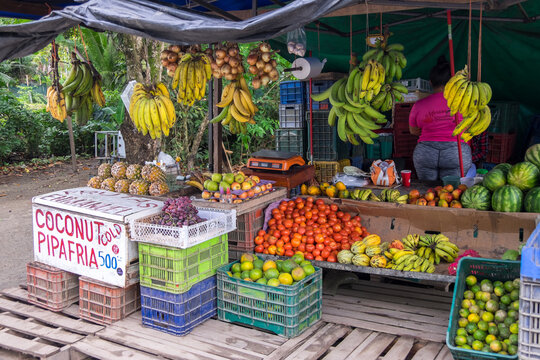 Puesto de venta de frutas en el pueblo de Puerto Viejo en Costa Rica