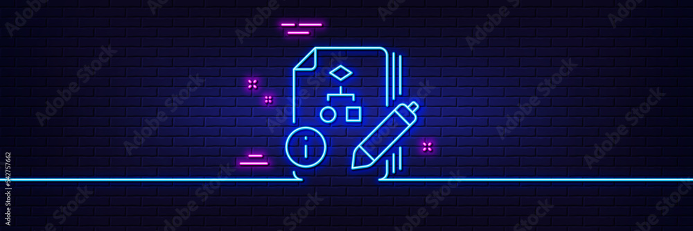 Poster neon light glow effect. documentation with algorithm line icon. technical instruction sign. 3d line 