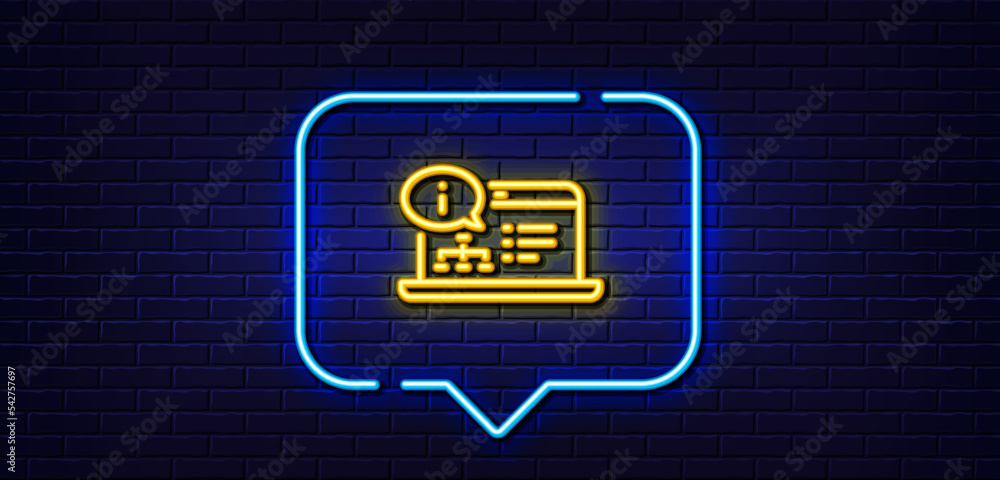 Poster neon light speech bubble. online documentation line icon. technical instruction sign. neon light bac