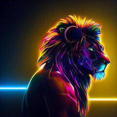 lion character neon portrait