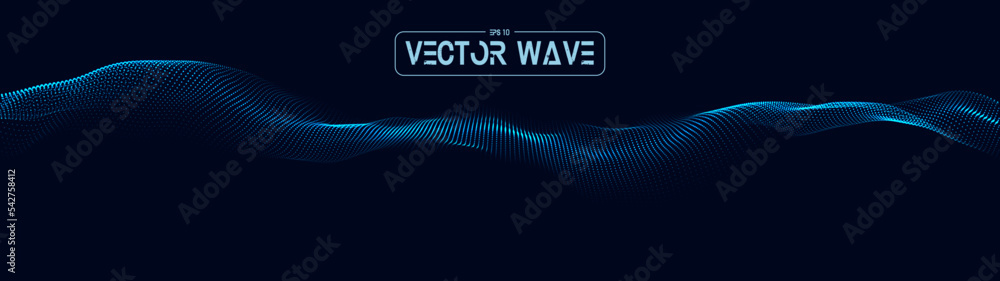 Aufkleber a moving digital 3d wave. futuristic dark background with dynamic blue particles. the concept of big