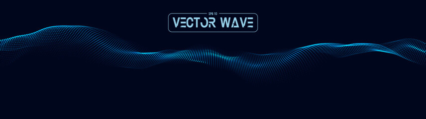 A moving digital 3d wave. Futuristic dark background with dynamic blue particles. The concept of big data. Cyberspace. Vector illustration.