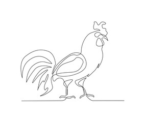 Continuous one line drawing of rooster. Male chicken simple line art vector design.