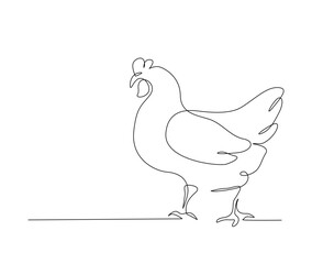 Continuous one line drawing of hen chicken. Abstract female chicken simple line art vector design.