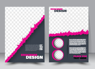 Abstract flyer design background. Brochure template. Annual report cover. Can be used for magazine, business mockup set, education, presentation. Vector illustration a4 size.  Pink and grey color.