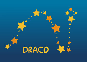 Illustration with the constellation Draco. Poster with stars for the children's room. Vector template for any design. Yellow star in flat style. © Khay_Juliya