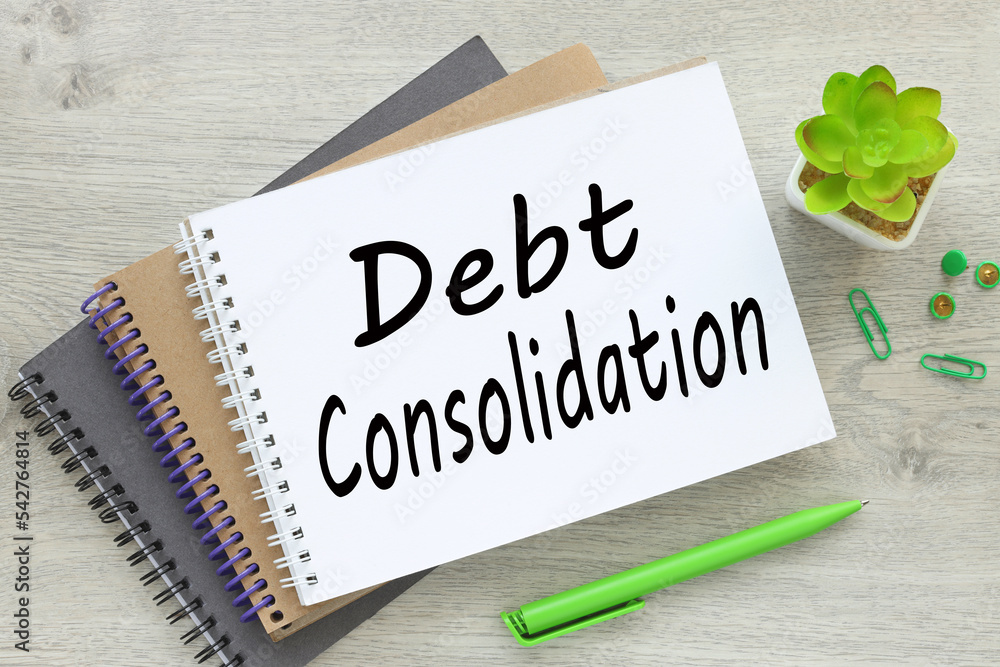 Poster debt consolidation operation text notepad near cactus