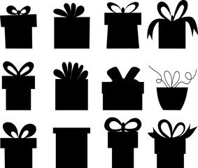 set of gifts silhouette design isolated vector