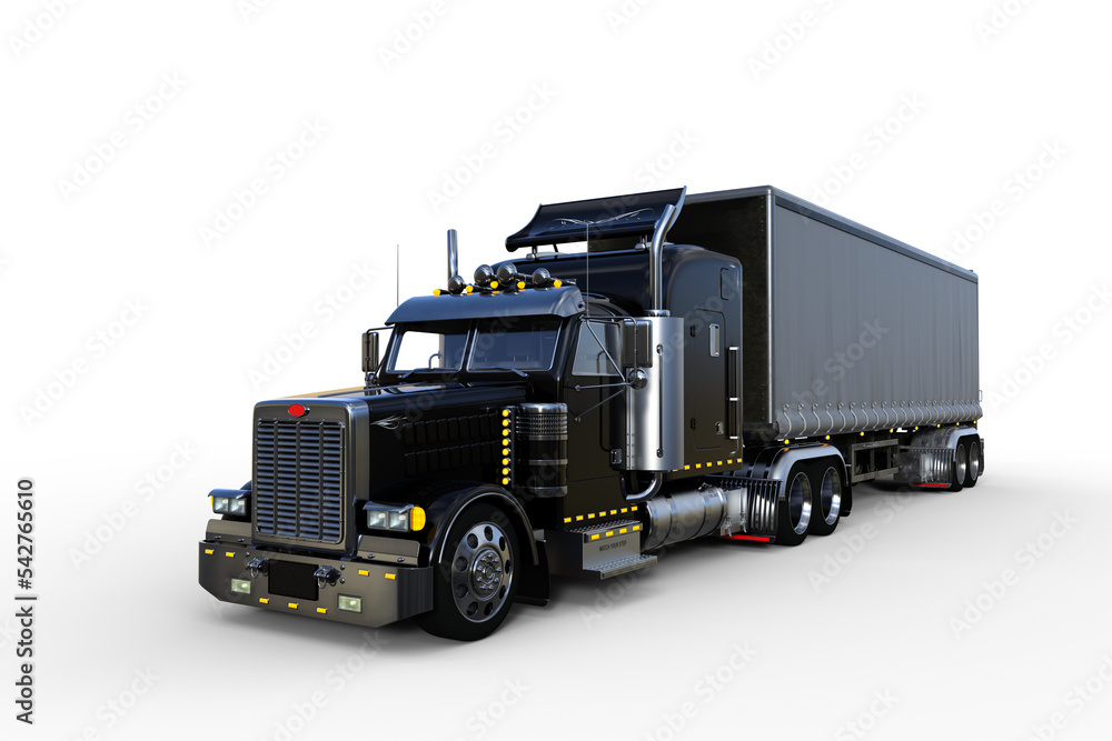 Aufkleber 3d rendering of a large black and grey articulated freight truck isolated on transparent background.