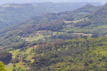 An indescribable landscape of the Belvedere Lookout of the Vale do Quilombo (Quilombo Valley) on a cloud-covered day.